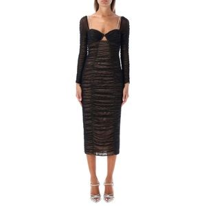 Self-Portrait Power Mesh Long-Sleeved Midi Dress